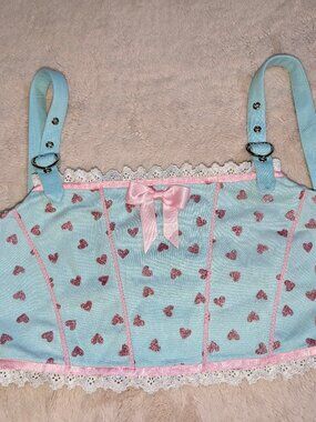 My Violet Lucky Girl Heart Bow Corset Crop Top - Mint Large